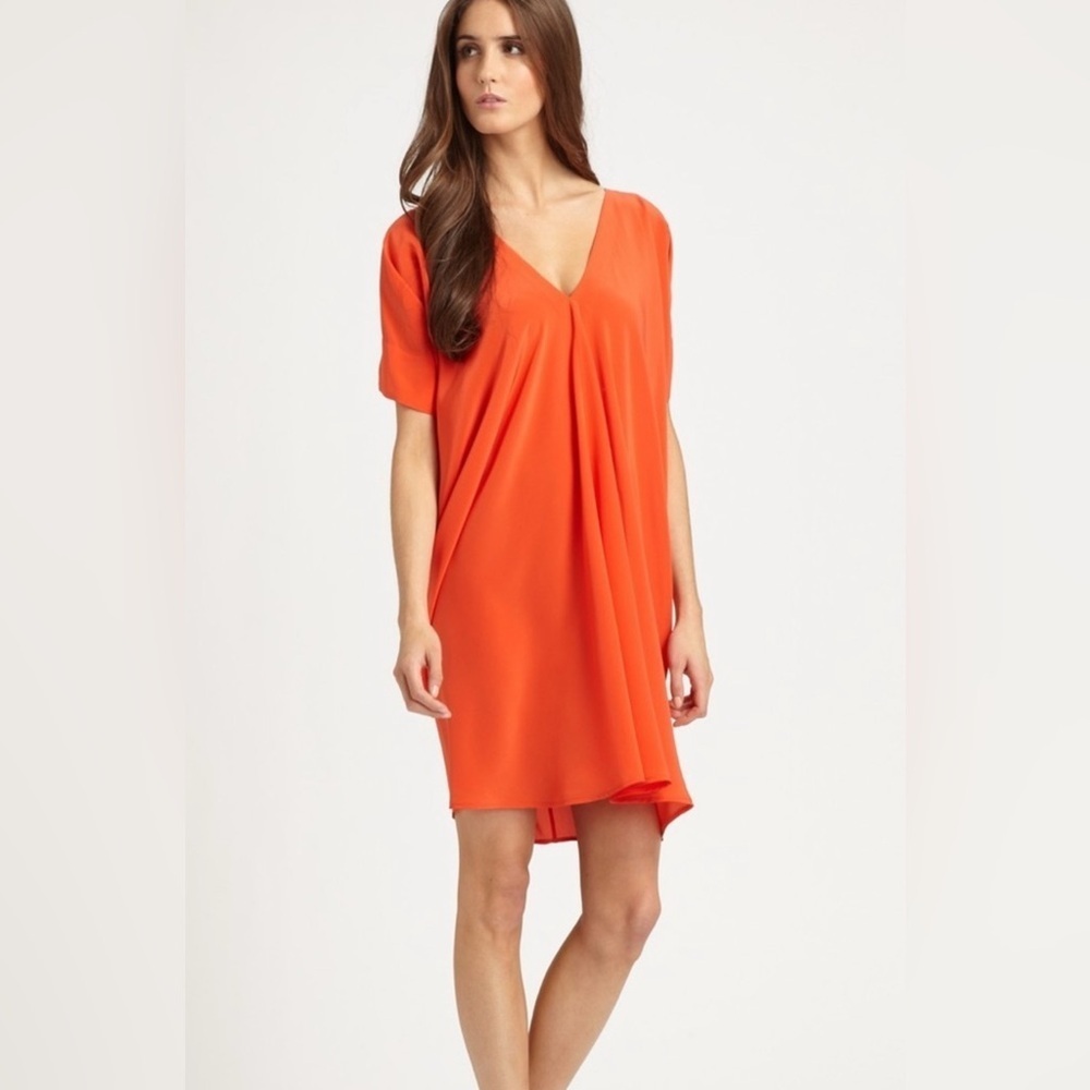 Vince. Silk Dolman Tunic Dress in Coral - Size S